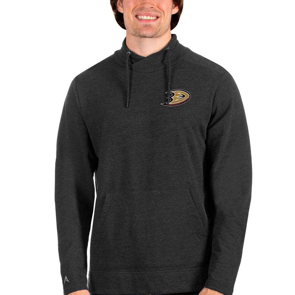 Anaheim Ducks Antigua Team Reward Crossover Neckline Pullover Sweatshirt - Heathered Black