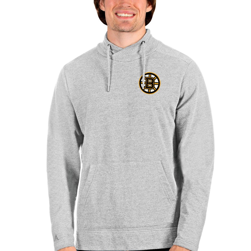 Boston Bruins Antigua Team Reward Crossover Neckline Pullover Sweatshirt - Heathered Gray