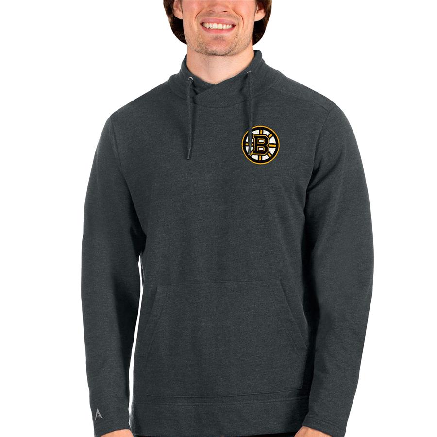 Boston Bruins Antigua Team Reward Crossover Neckline Pullover Sweatshirt - Heathered Charcoal