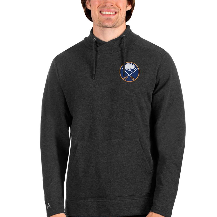 Buffalo Sabres Antigua Team Reward Crossover Neckline Pullover Sweatshirt - Heathered Black