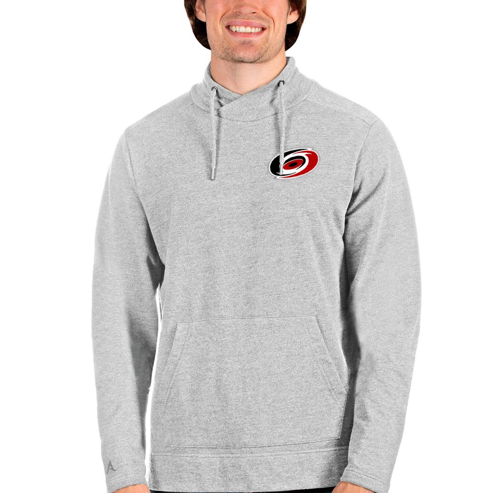 Carolina Hurricanes Antigua Team Reward Crossover Neckline Pullover Sweatshirt - Heathered Gray