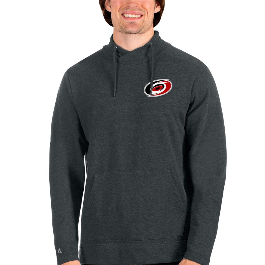 Carolina Hurricanes Antigua Team Reward Crossover Neckline Pullover Sweatshirt - Heathered Charcoal