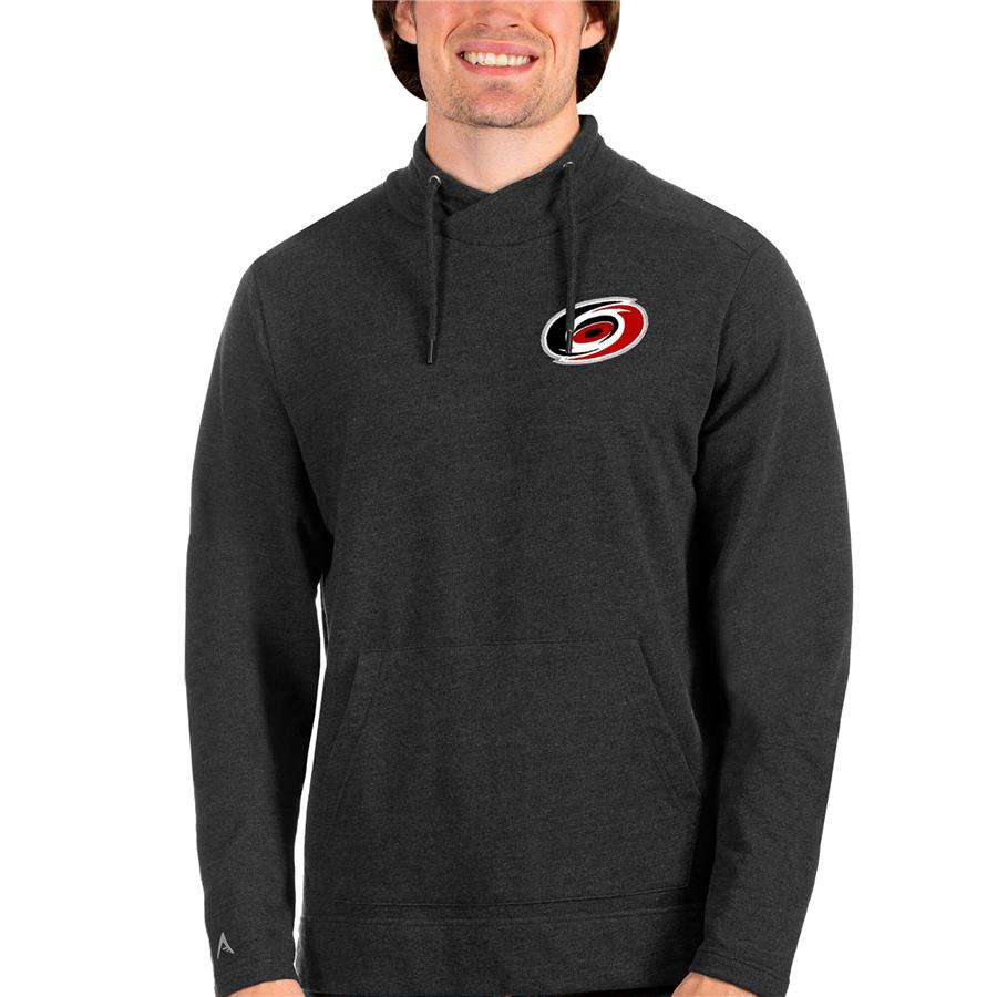 Carolina Hurricanes Antigua Team Reward Crossover Neckline Pullover Sweatshirt - Heathered Black