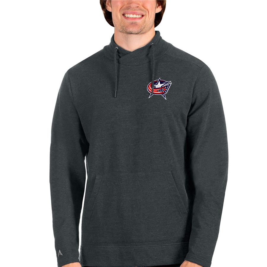 Columbus Blue Jackets Antigua Team Reward Crossover Neckline Pullover Sweatshirt - Heathered Charcoal