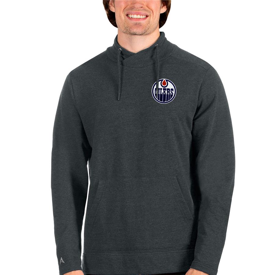 Edmonton Oilers Antigua Team Reward Crossover Neckline Pullover Sweatshirt - Heathered Charcoal