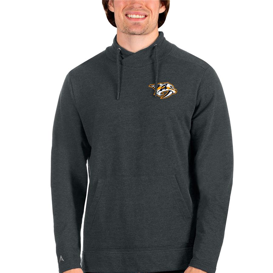 Nashville Predators Antigua Team Reward Crossover Neckline Pullover Sweatshirt - Heathered Charcoal