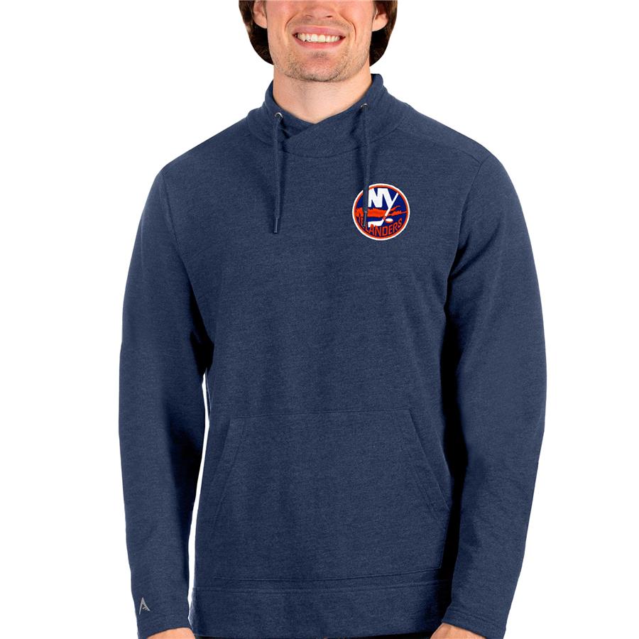 New York Islanders Antigua Team Reward Crossover Neckline Pullover Sweatshirt - Heathered Navy