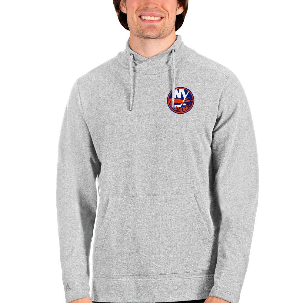 New York Islanders Antigua Team Reward Crossover Neckline Pullover Sweatshirt - Heathered Gray