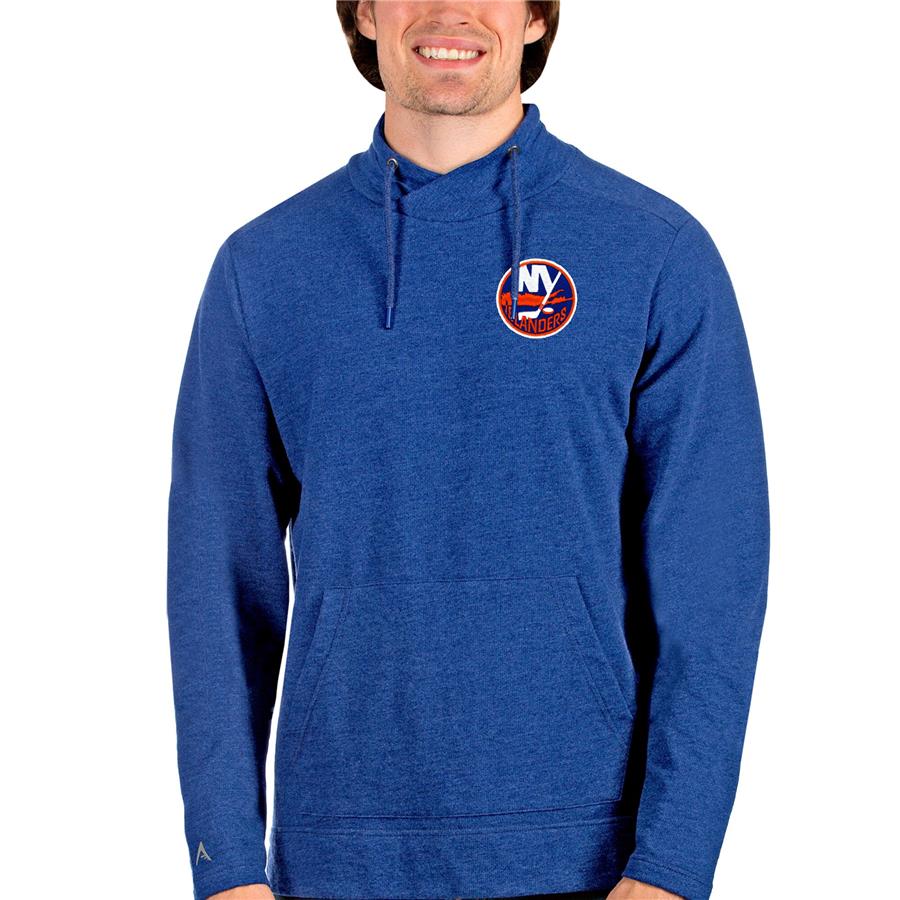 New York Islanders Antigua Team Reward Crossover Neckline Pullover Sweatshirt - Heathered Royal