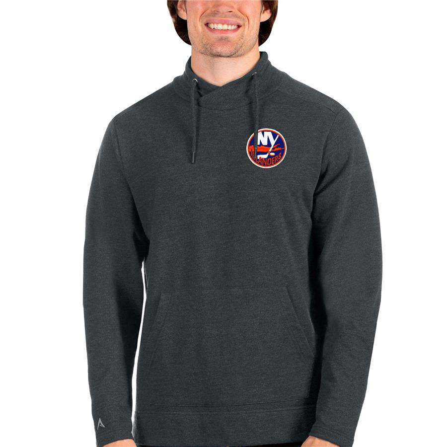 New York Islanders Antigua Team Reward Crossover Neckline Pullover Sweatshirt - Heathered Charcoal