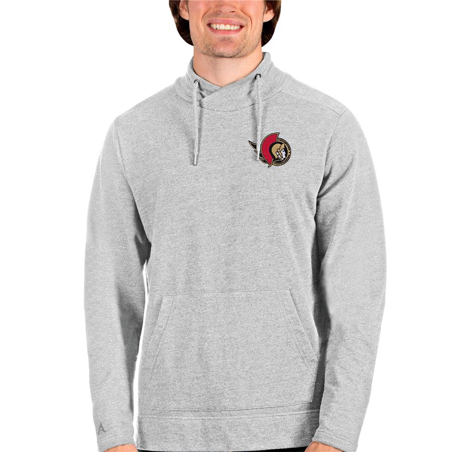 Ottawa Senators Antigua Team Reward Crossover Neckline Pullover Sweatshirt - Heathered Gray