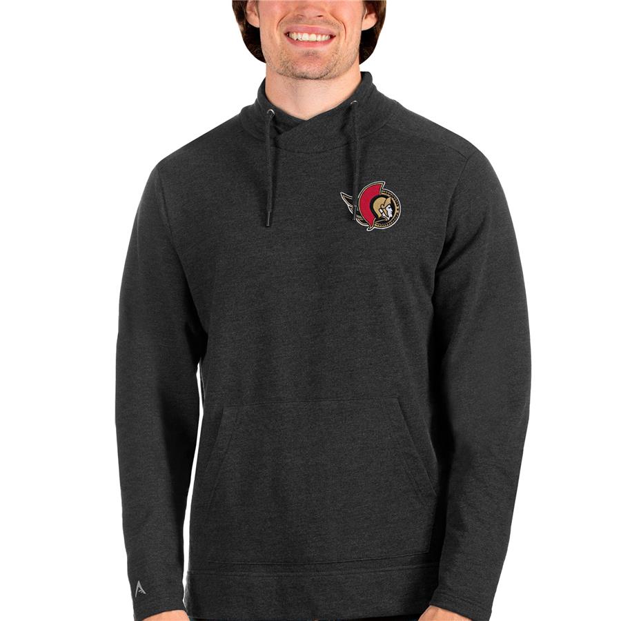 Ottawa Senators Antigua Team Reward Crossover Neckline Pullover Sweatshirt - Heathered Black