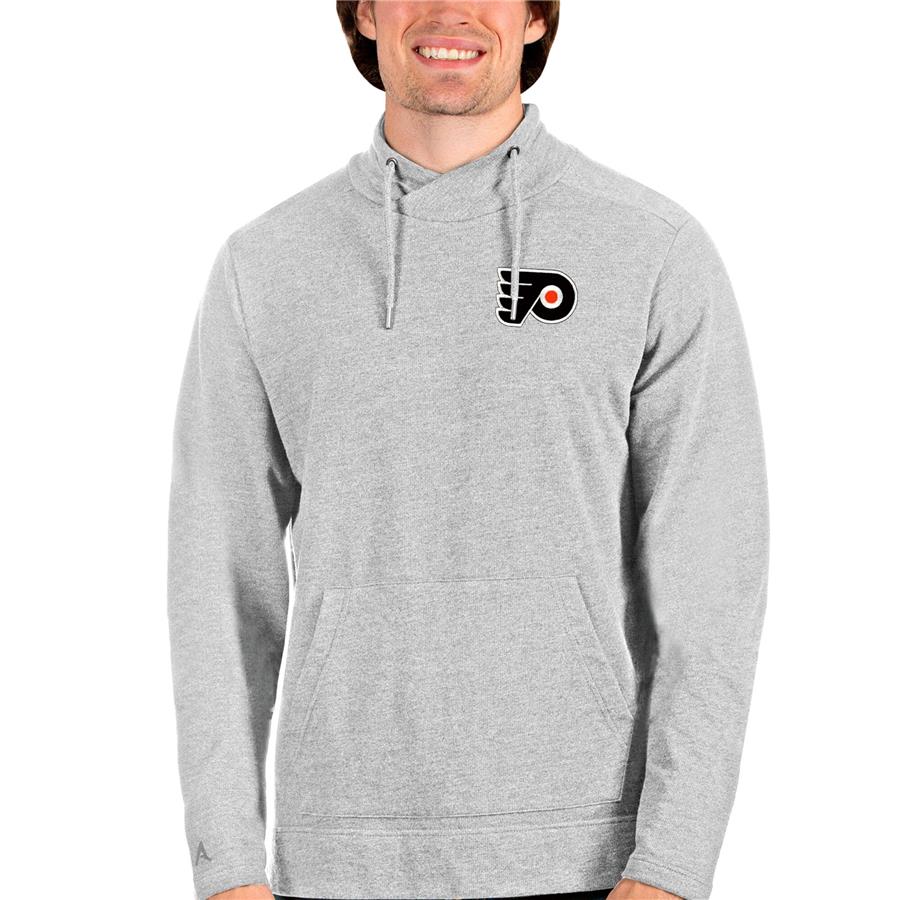 Philadelphia Flyers Antigua Team Reward Crossover Neckline Pullover Sweatshirt - Heathered Gray