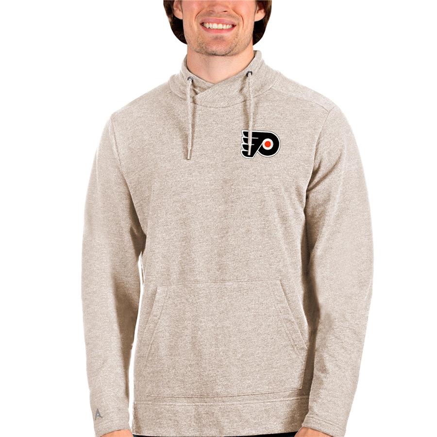 Philadelphia Flyers Antigua Team Reward Crossover Neckline Pullover Sweatshirt - Oatmeal