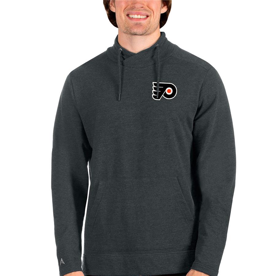Philadelphia Flyers Antigua Team Reward Crossover Neckline Pullover Sweatshirt - Heathered Charcoal