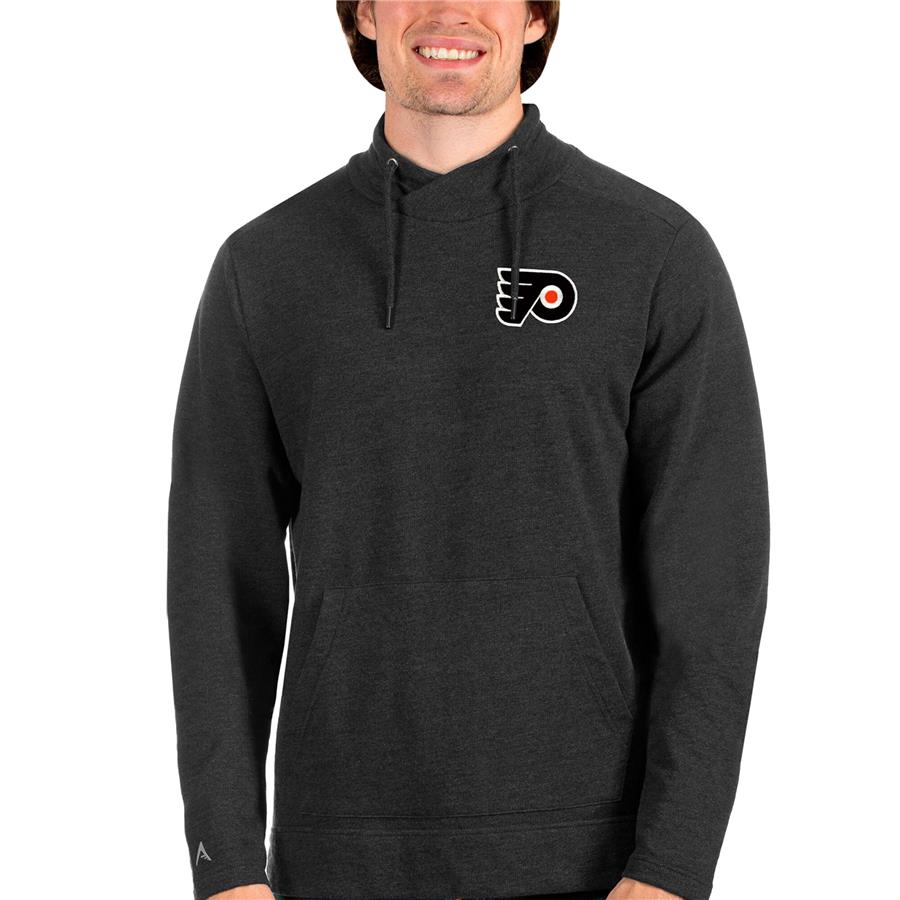 Philadelphia Flyers Antigua Team Reward Crossover Neckline Pullover Sweatshirt - Heathered Black