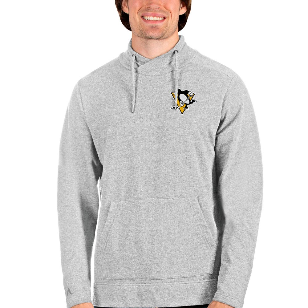 Pittsburgh Penguins Antigua Team Reward Crossover Neckline Pullover Sweatshirt - Heathered Gray