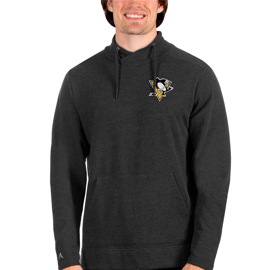 Pittsburgh Penguins Antigua Team Reward Crossover Neckline Pullover Sweatshirt - Heathered Black