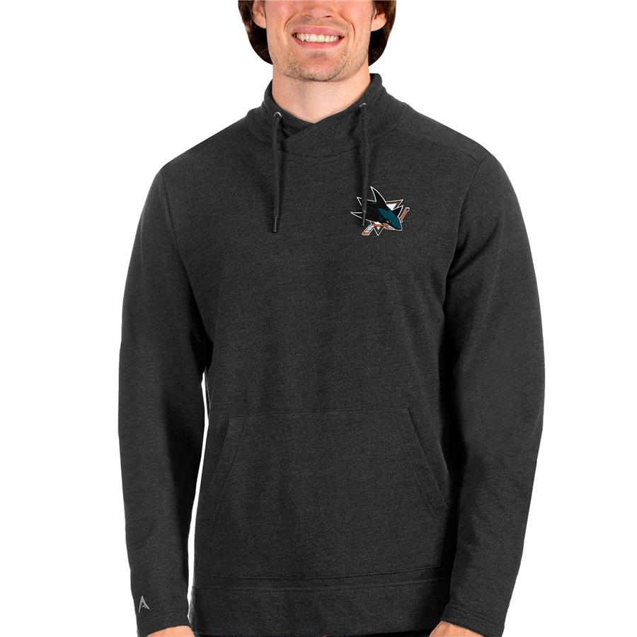 San Jose Sharks Antigua Team Reward Crossover Neckline Pullover Sweatshirt - Heathered Black