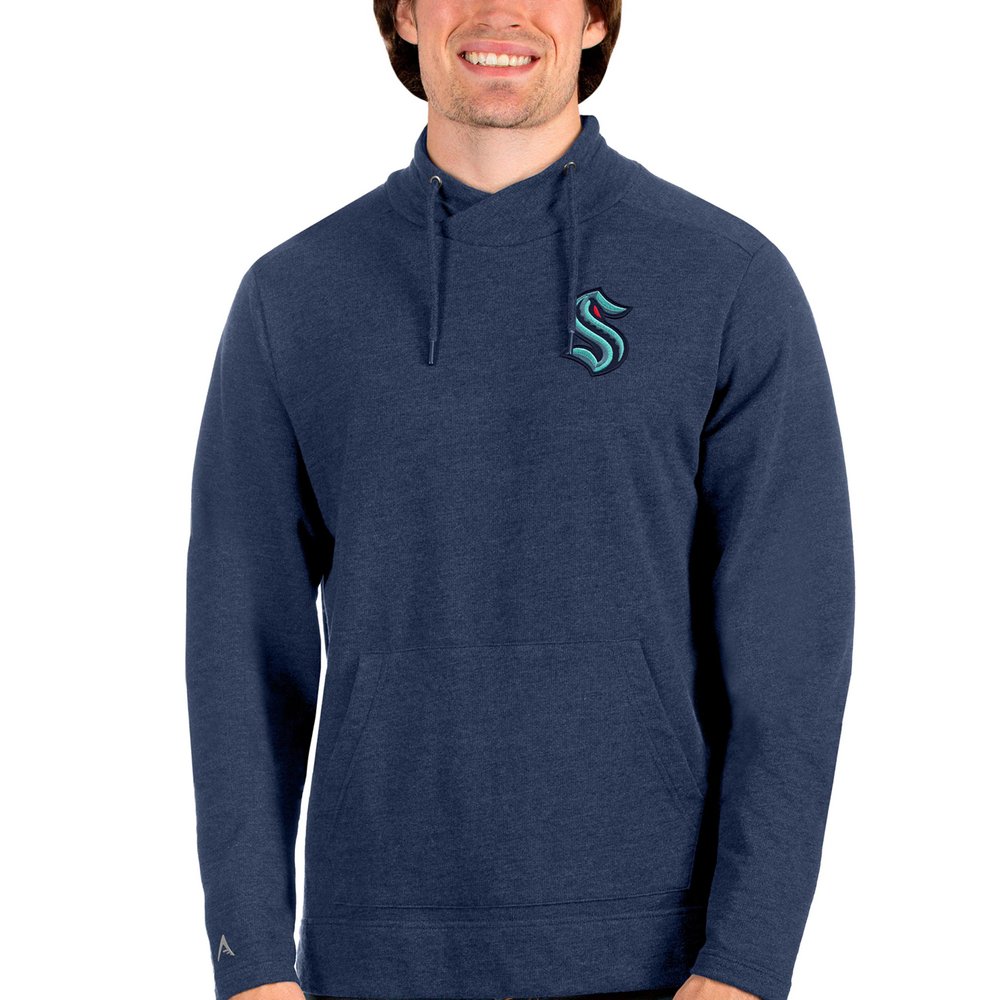 Seattle Kraken Antigua Team Reward Crossover Neckline Pullover Sweatshirt - Heathered Navy