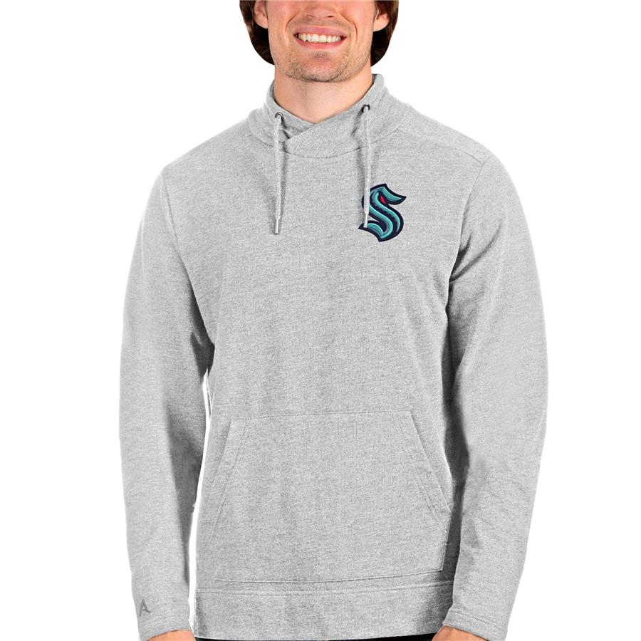 Seattle Kraken Antigua Team Reward Crossover Neckline Pullover Sweatshirt - Heathered Gray
