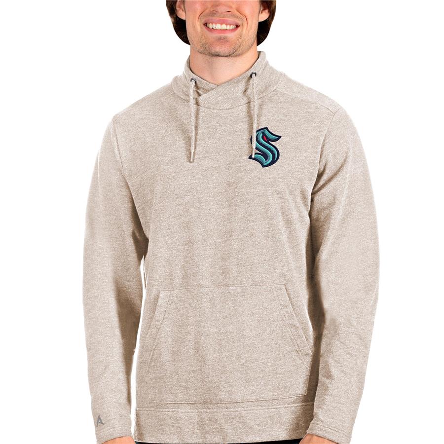 Seattle Kraken Antigua Team Reward Crossover Neckline Pullover Sweatshirt - Oatmeal