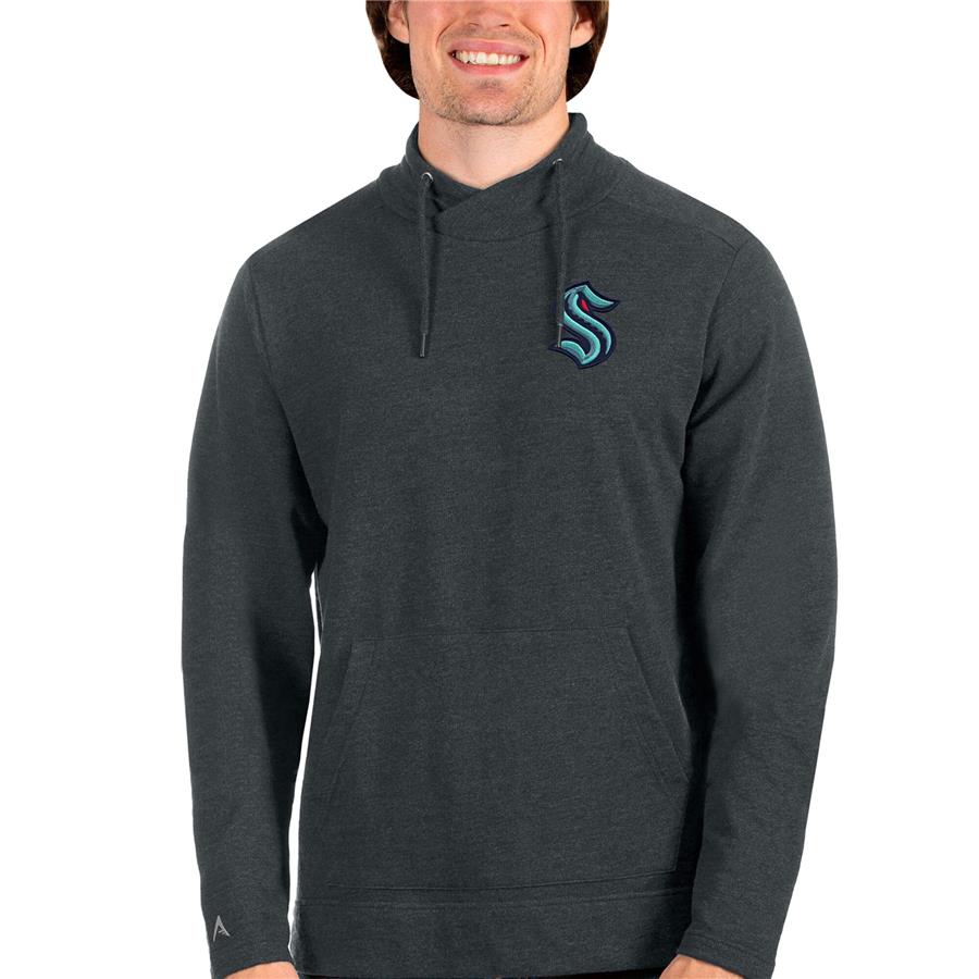 Seattle Kraken Antigua Team Reward Crossover Neckline Pullover Sweatshirt - Heathered Charcoal