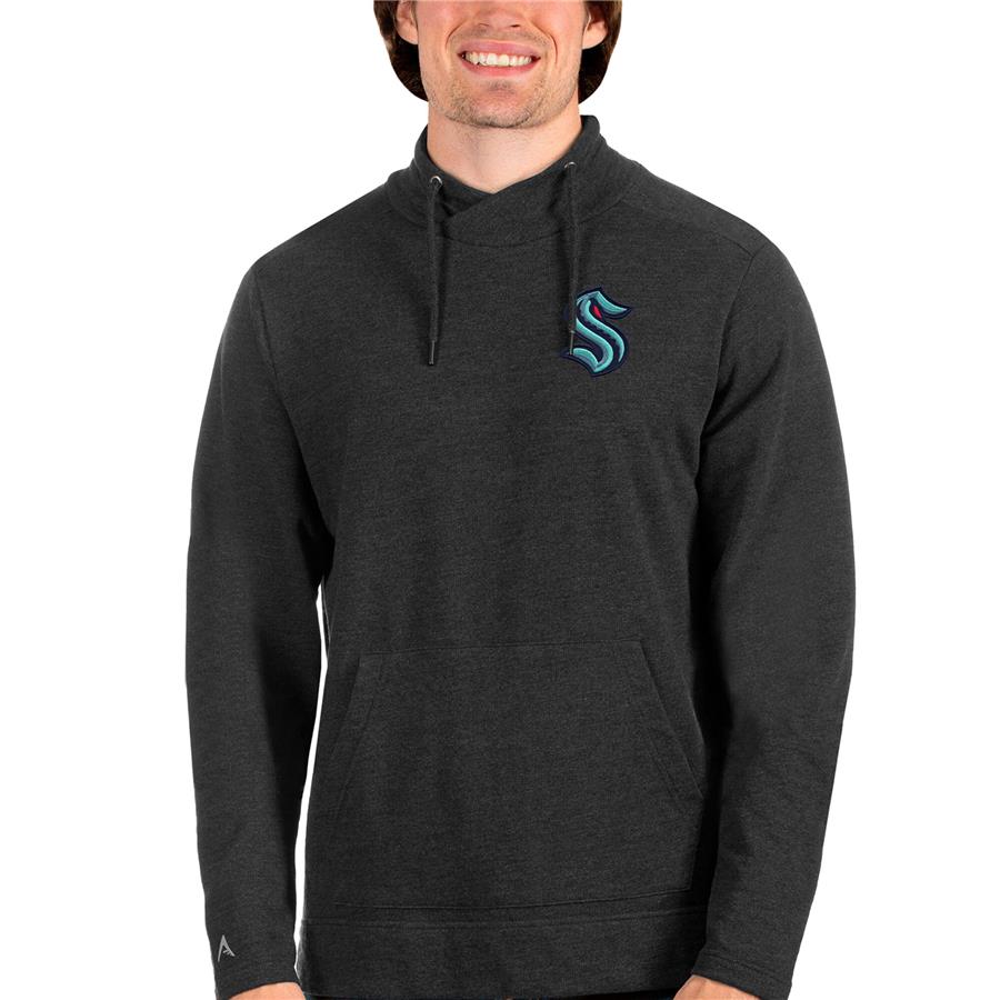 Seattle Kraken Antigua Team Reward Crossover Neckline Pullover Sweatshirt - Heathered Black