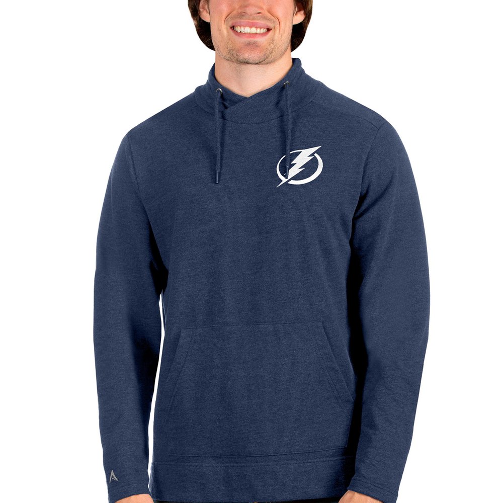 Tampa Bay Lightning Antigua Team Reward Crossover Neckline Pullover Sweatshirt - Heathered Navy