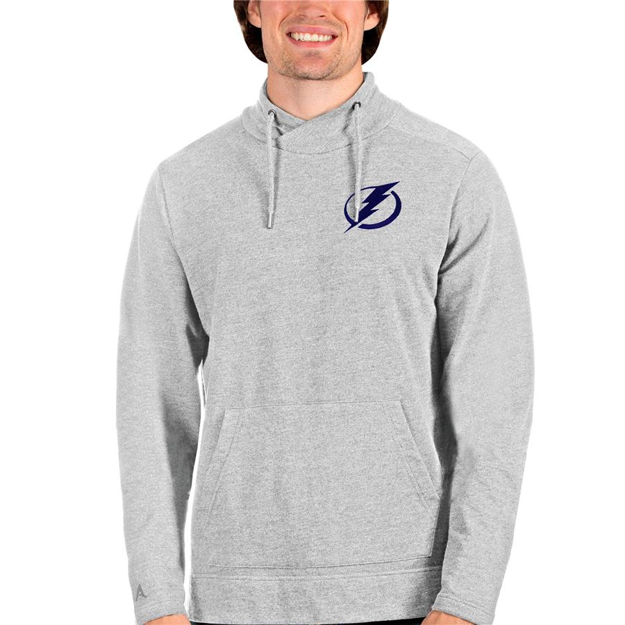 Tampa Bay Lightning Antigua Team Reward Crossover Neckline Pullover Sweatshirt - Heathered Gray