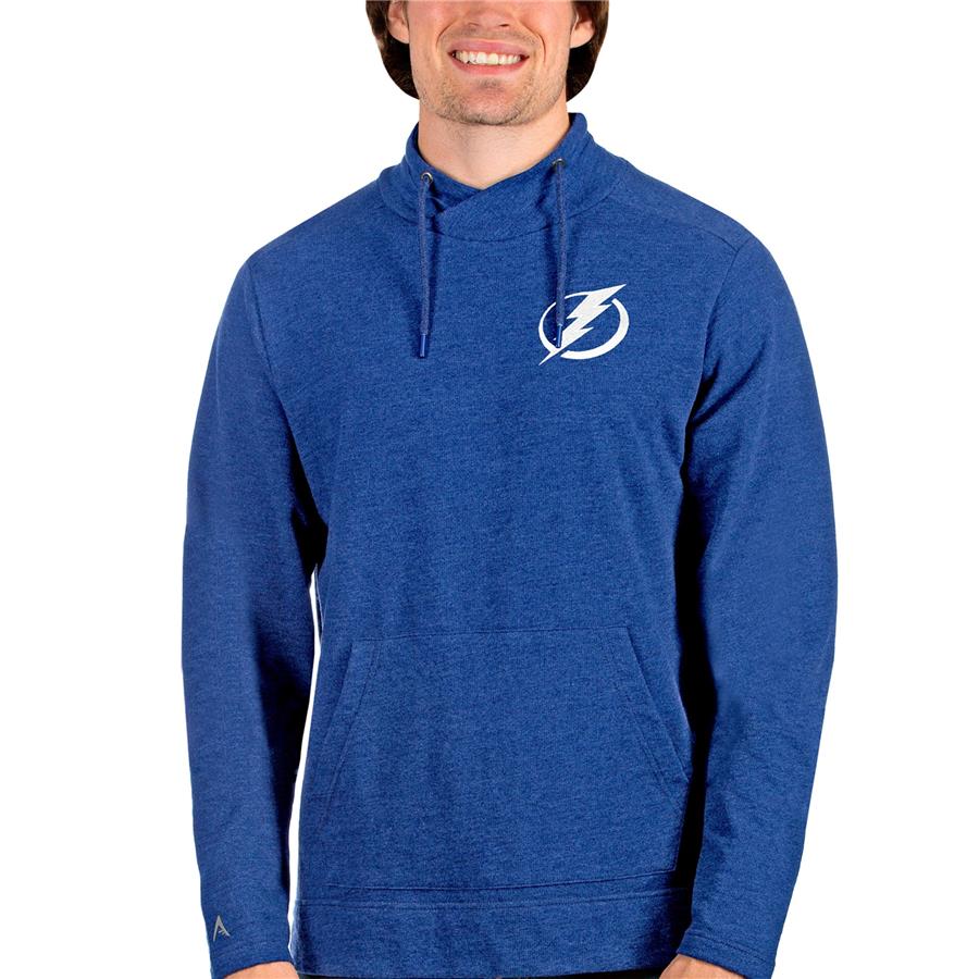 Tampa Bay Lightning Antigua Team Reward Crossover Neckline Pullover Sweatshirt - Heathered Royal