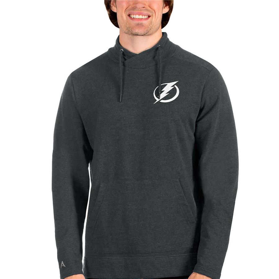 Tampa Bay Lightning Antigua Team Reward Crossover Neckline Pullover Sweatshirt - Heathered Charcoal