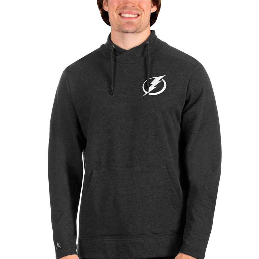 Tampa Bay Lightning Antigua Team Reward Crossover Neckline Pullover Sweatshirt - Heathered Black