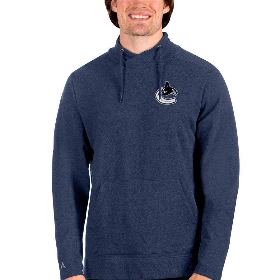 Vancouver Canucks Antigua Team Reward Crossover Neckline Pullover Sweatshirt - Heathered Navy