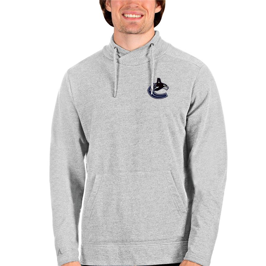 Vancouver Canucks Antigua Team Reward Crossover Neckline Pullover Sweatshirt - Heathered Gray