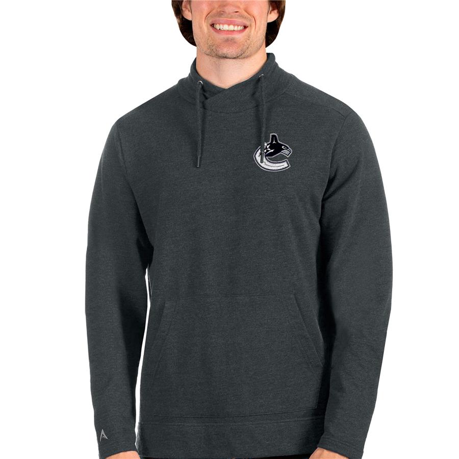 Vancouver Canucks Antigua Team Reward Crossover Neckline Pullover Sweatshirt - Heathered Charcoal
