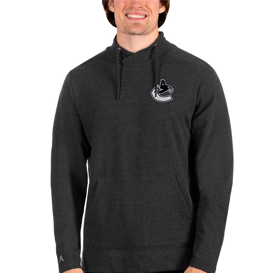 Vancouver Canucks Antigua Team Reward Crossover Neckline Pullover Sweatshirt - Heathered Black