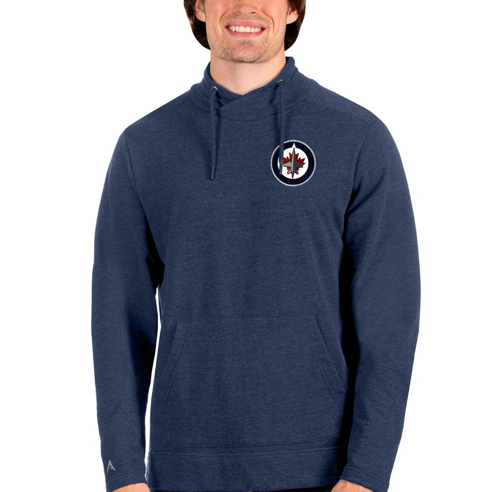 Winnipeg Jets Antigua Team Reward Crossover Neckline Pullover Sweatshirt - Heathered Navy