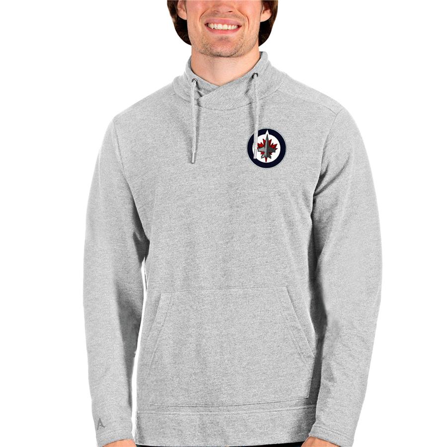 Winnipeg Jets Antigua Team Reward Crossover Neckline Pullover Sweatshirt - Heathered Gray