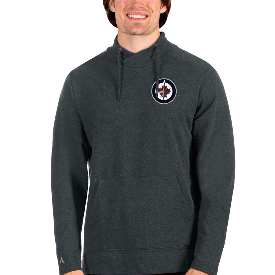 Winnipeg Jets Antigua Team Reward Crossover Neckline Pullover Sweatshirt - Heathered Charcoal