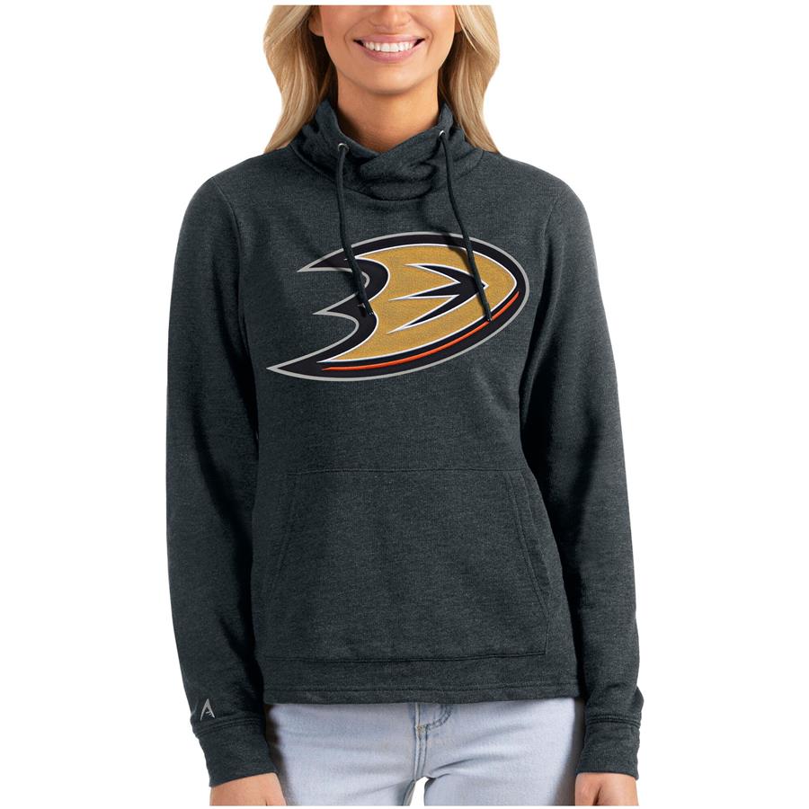 Anaheim Ducks Antigua Women's Reward Crossover Neckline Pullover Sweatshirt - Heathered Charcoal
