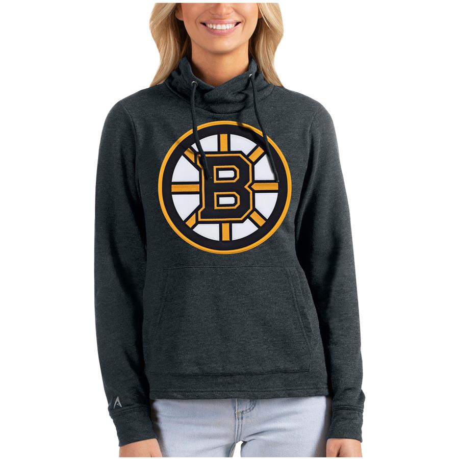 Boston Bruins Antigua Women's Reward Crossover Neckline Pullover Sweatshirt - Heathered Charcoal
