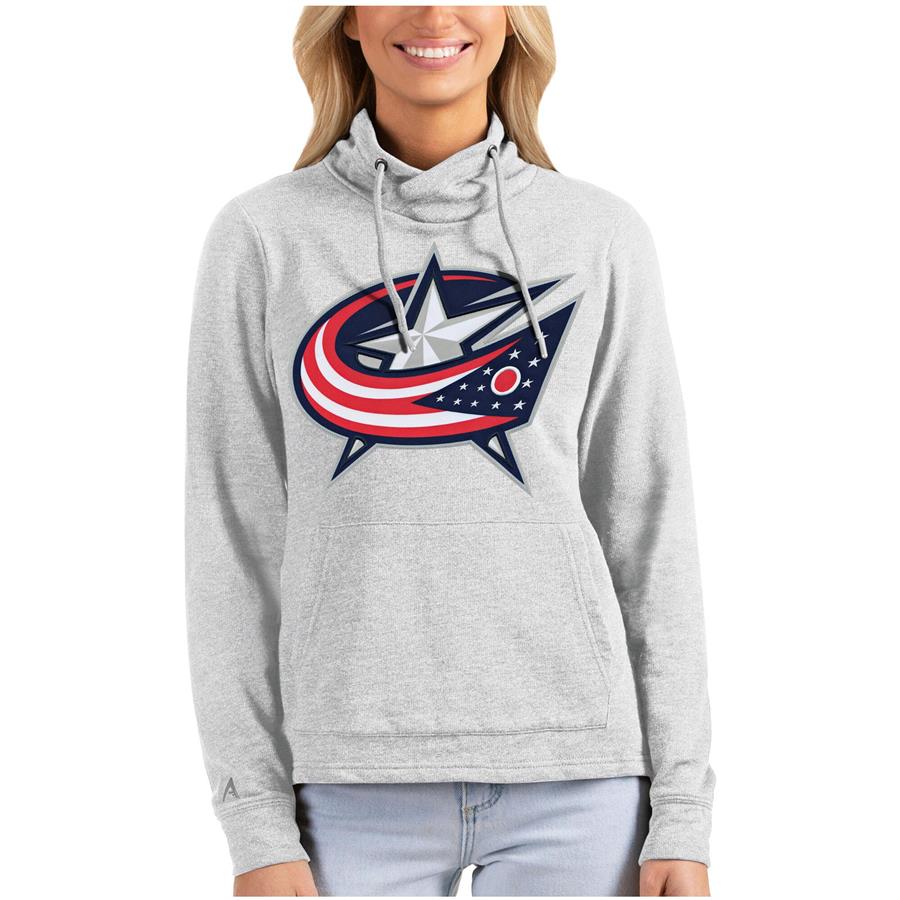 Columbus Blue Jackets Antigua Women's Reward Crossover Neckline Pullover Sweatshirt - Heathered Gray