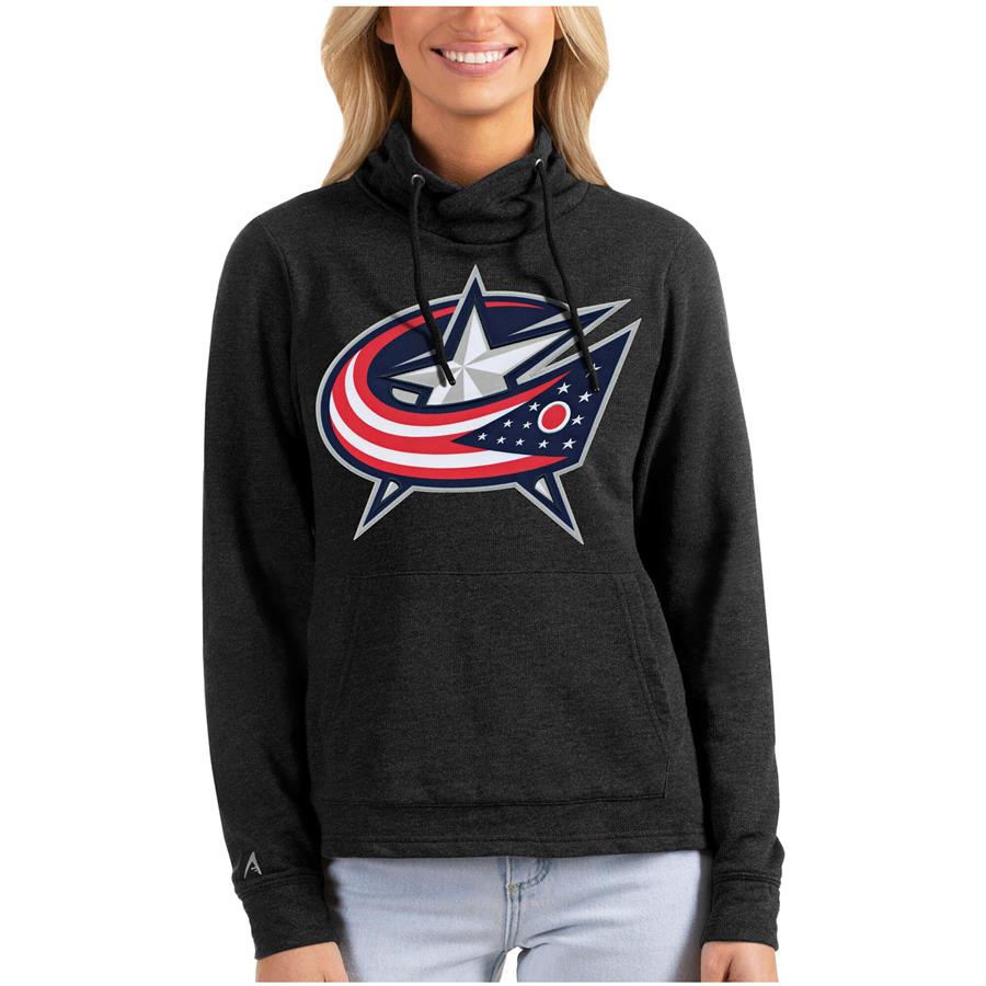 Columbus Blue Jackets Antigua Women's Reward Crossover Neckline Pullover Sweatshirt - Heathered Black