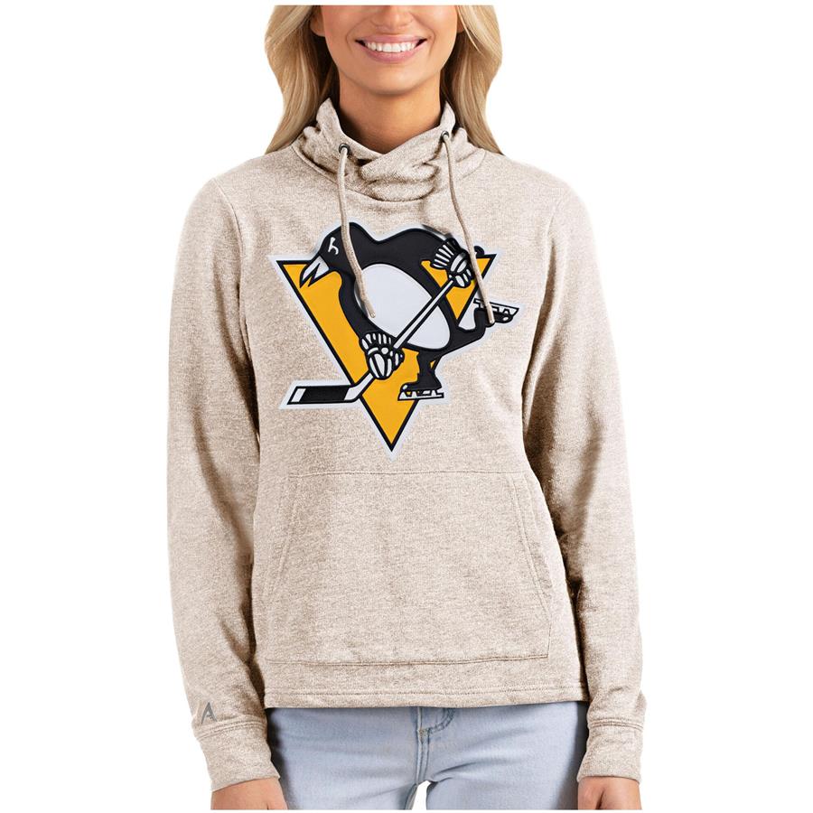 Pittsburgh Penguins Antigua Women's Reward Crossover Neckline Pullover Sweatshirt - Oatmeal
