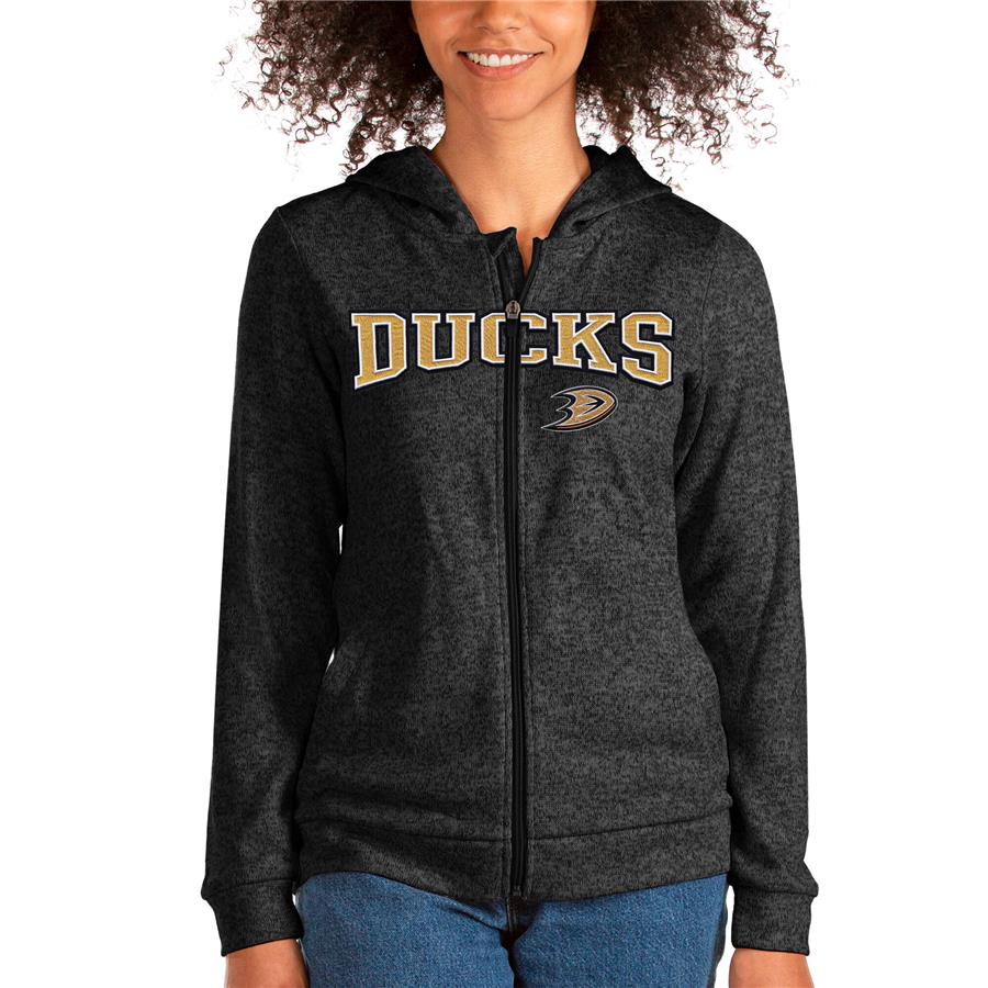 Anaheim Ducks Antigua Women's Team Absolute Full-Zip Hoodie - Heathered Black