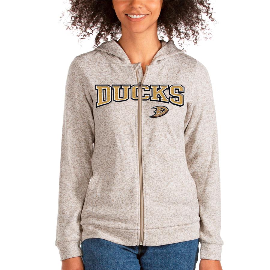Anaheim Ducks Antigua Women's Team Absolute Full-Zip Hoodie - Oatmeal