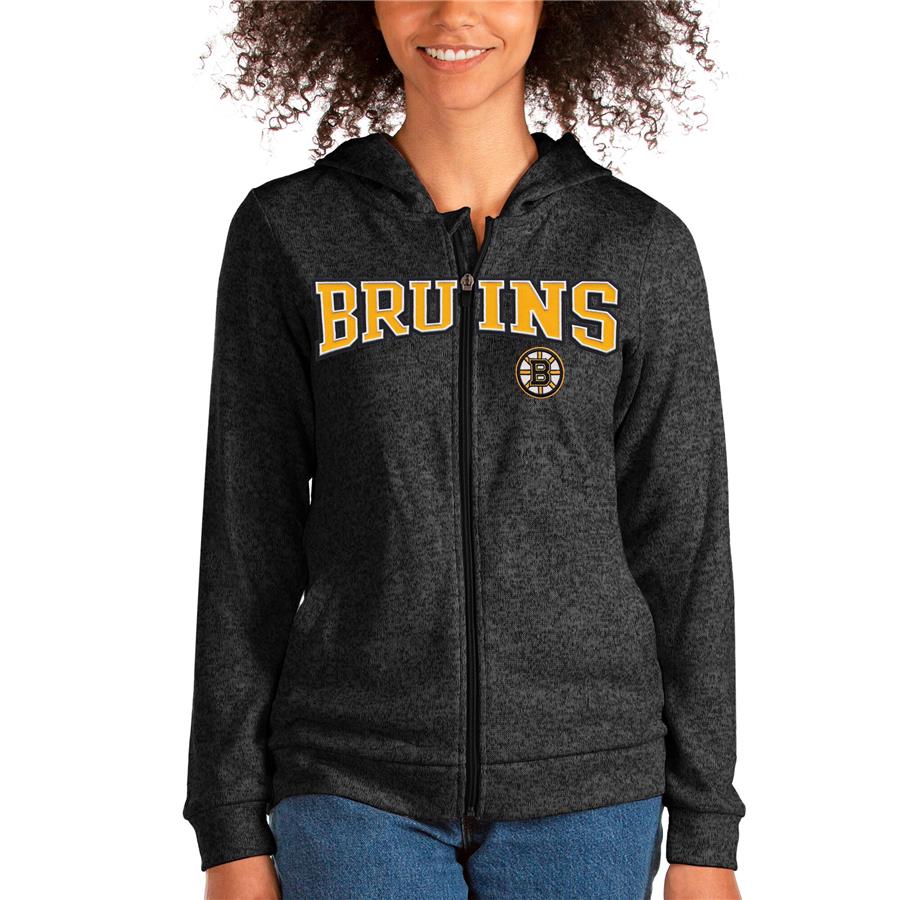 Boston Bruins Antigua Women's Team Absolute Full-Zip Hoodie - Heathered Black