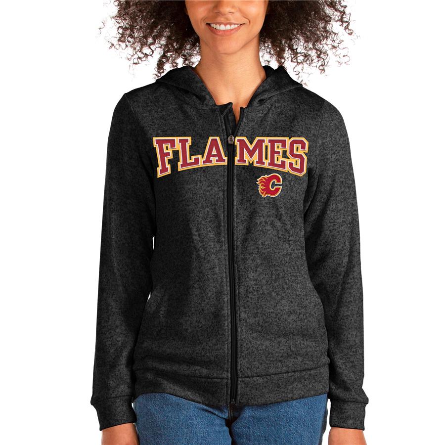 Calgary Flames Antigua Women's Team Absolute Full-Zip Hoodie - Heathered Black
