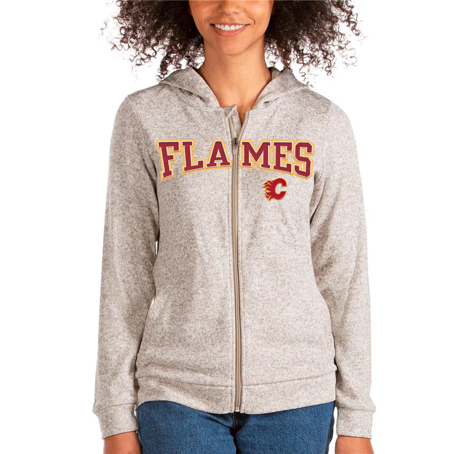 Calgary Flames Antigua Women's Team Absolute Full-Zip Hoodie - Oatmeal